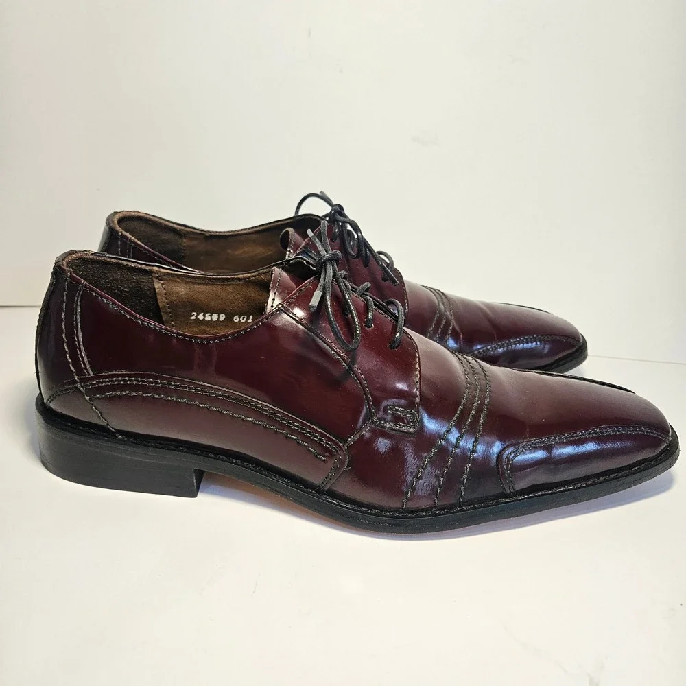 Stacy Adams Paramount Mens Burgundy Patent Leather Bicycle Toe Oxford Shoes 8M